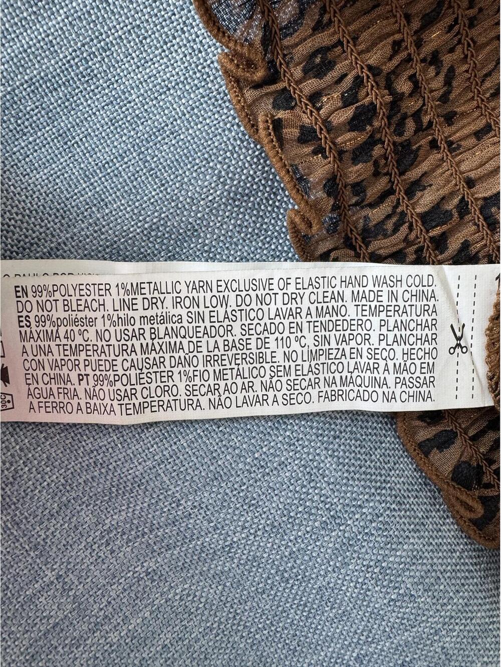 Forever 21 Leopard Print Smocked Peasant Blouse | Sheer Boho Top - Picture 8 of 8